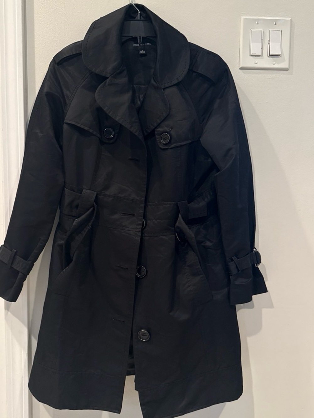 Jones New York Black Trench Coat with Belted Cuffs